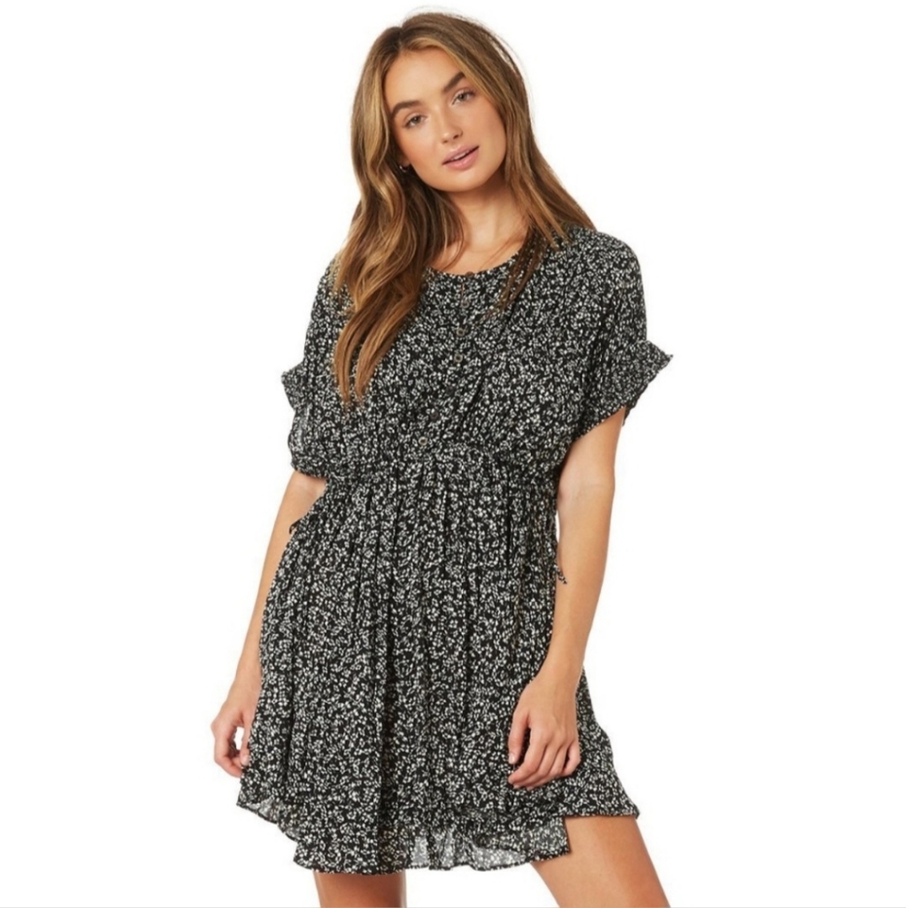 *NWOT* Free People One Fine Day Mini Dress Black Floral Size L